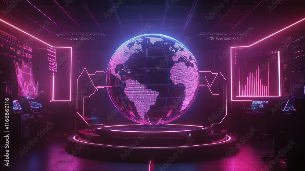 Poster Illuminated Global Network Control Center Display