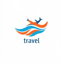 Obraz premium Stylized travel logo featuring waves and an airplane silhouette, evoking adventure and exploration.