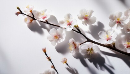 Obraz premium 春の訪れを感じる梅の花の影模様が淡く描かれた白い和紙、繊細で優雅な和風デザイン 