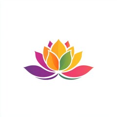 Obraz premium A vibrant lotus flower logo design featuring gradient colors of pink, yellow, green, and purple.