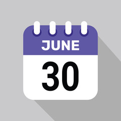 30 june calendar icon vector date graphic design