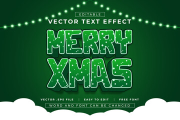 Vector Merry Xmas 3D Editable Text Effect Green Style