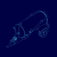 Blue drawing of a piece of equipment with a tank on it. The drawing is of a piece of equipment that is used for transporting liquids