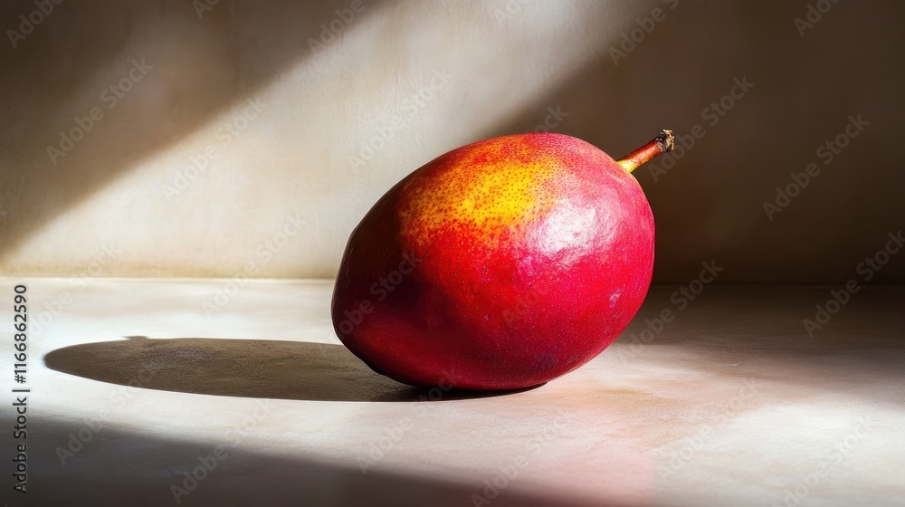 Poster red mango resting on a light surface