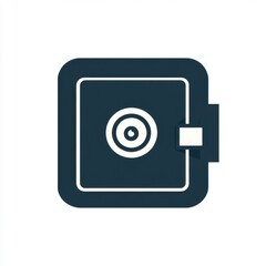 Illustration of a dark blue safe with a circular lock on a clean white background.