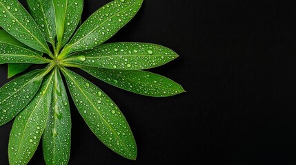 Fototapeta premium A green leaf with water droplets on it