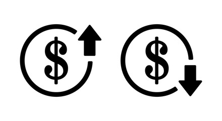 Increase and decrease dollar price icon isolated on white background. Rise and fall currency value sign symbol