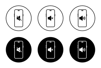 No sound smartphone icon on black circle. Volume speaker on phone screen sign symbol