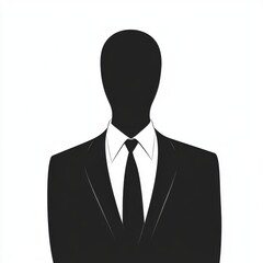 Silhouette of a faceless man in a formal suit with a tie against a minimalist background.