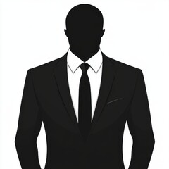 Silhouette of a man in a formal black suit against a plain white background.