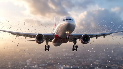 Fototapeta premium A large passenger jet flying through a cloudy sky
