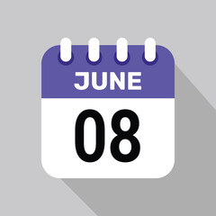8 june calendar icon vector date graphic design