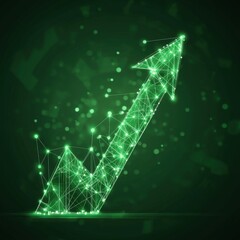Obraz premium Abstract green geometric arrow representing growth and success on a dark background.