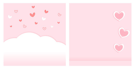 Valentine's day cards with flying hearts and cloud on pink backgrounds vector.