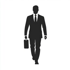 Silhouette of a professional man in a suit walking confidently with a briefcase.