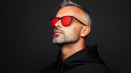 Obraz premium A man in a black hoodie and red sunglasses