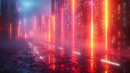 Futuristic Cityscape With Sunset Background