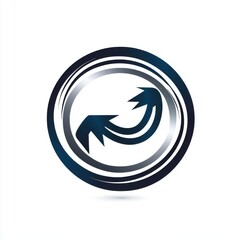 Stylized blue and silver circular icon with dual arrows indicating movement and progress.