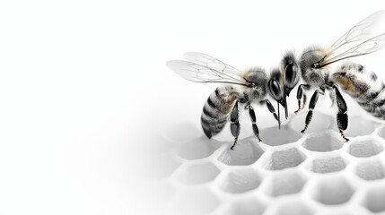 A group of bees sitting on top of a honeycomb