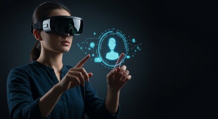 A person using augmented reality glasses to interact with a virtual assistant, merging AI and AR for a seamless digital experience