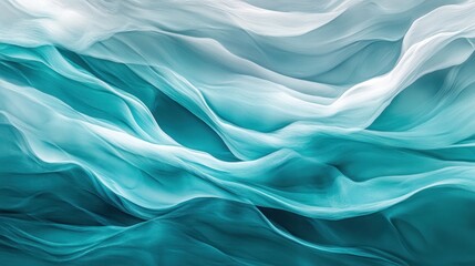 Obraz premium Abstract waves in soothing teal and white tones, evoking calmness and fluidity.