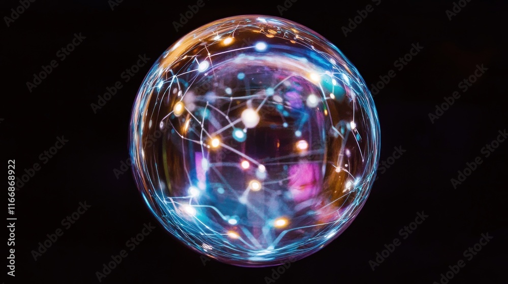 Poster Luminous Orb Illuminated Network Within Transparent Sphere