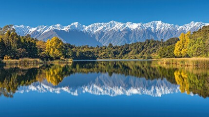 Obraz premium Majestic Snowcapped Mountains Reflected In Calm Lake Water