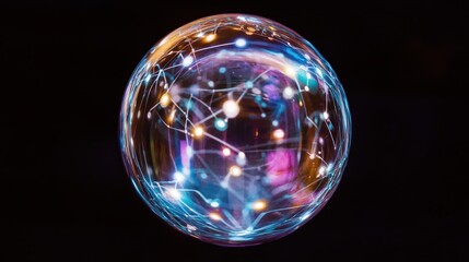 Luminous Orb Illuminated Network Within Transparent Sphere