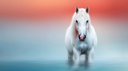 A white horse standing in a body of water