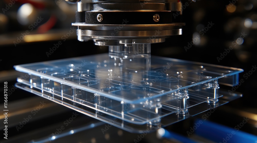 Poster Precision Machine Assembling Transparent Plastic Component