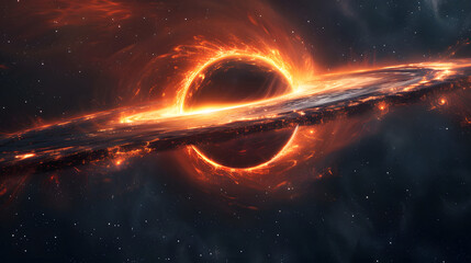 Black hole with disc of plasma and ray burst. Supermassive singularity in core off a galaxy, with noise texture . Event horizon .Vector illustration