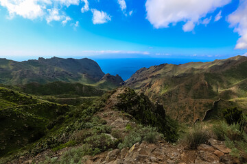 Mountain valley during sunrise. Natural summer landscape