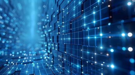 Blue Geometric structure grid in three dimension space 4k animation