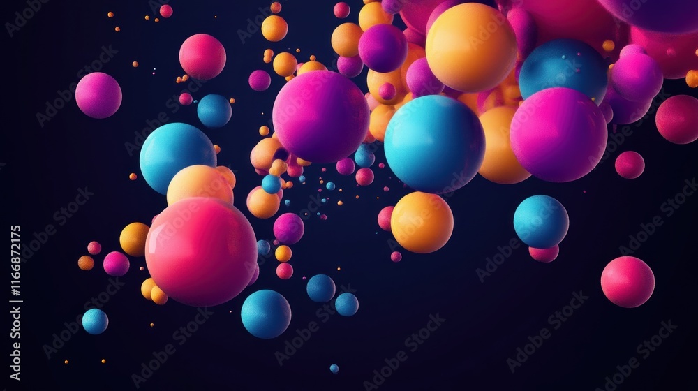 Poster colorful spheres float in a dark space
