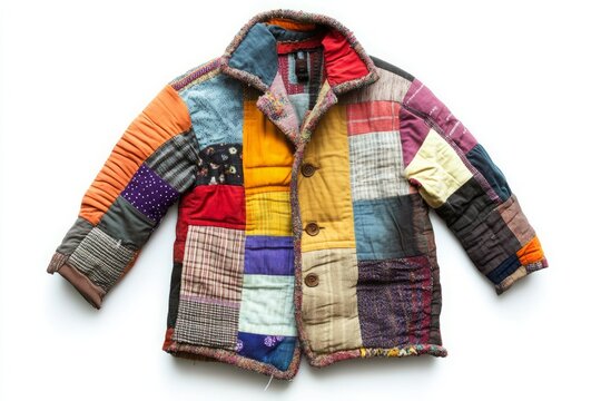 Colorful Patchwork Jacket on White Background for Fashion Display