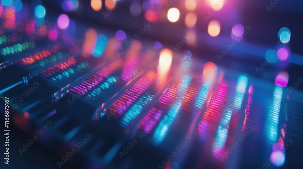 Poster abstract neon light reflections on a dark surface