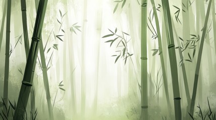 Serene Bamboo Forest In Misty Morning Light