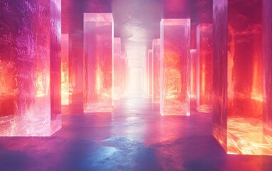 3D prisms shift into surreal radiant geometric dreamscapes., Generative AI