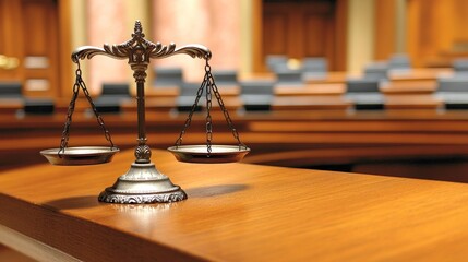 Scales of Justice in a Courtroom Setting