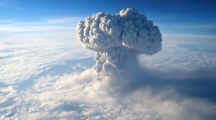Volcanic Eruption Plume Rising Above Cloud Cover