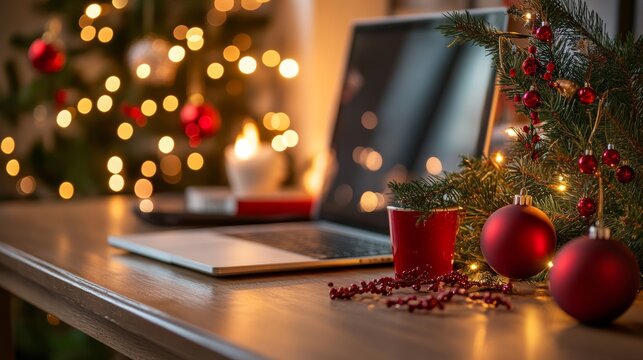 Christmas time and desk of free space for your decoration