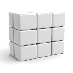 Obraz premium A three-dimensional array of glossy white cubes arranged in a grid pattern against a plain white background.