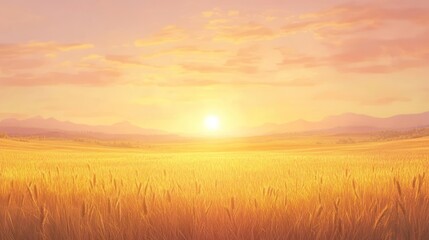 Obraz premium Golden Wheat Field Sunset Landscape Scenic View