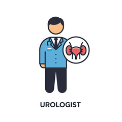 Vector icon: Urologist with a urinary system icon on a white background