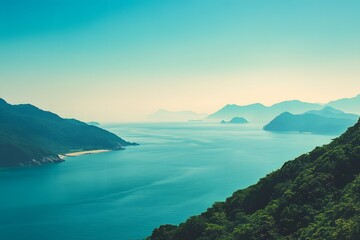 Fototapeta premium Summer coast wallpaper Image clean simple background,generation AI