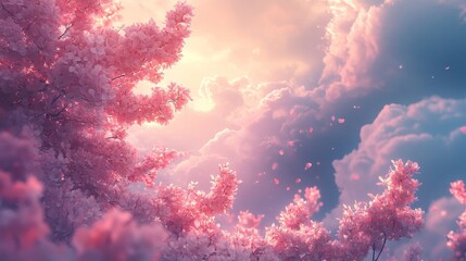 Fototapeta premium floral blossoms glow softly against pastel dreamlike abstract skies., Generative AI