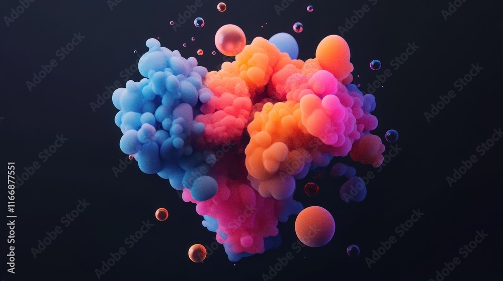 Poster Abstract Colorful Bubbles Floating In Dark Space