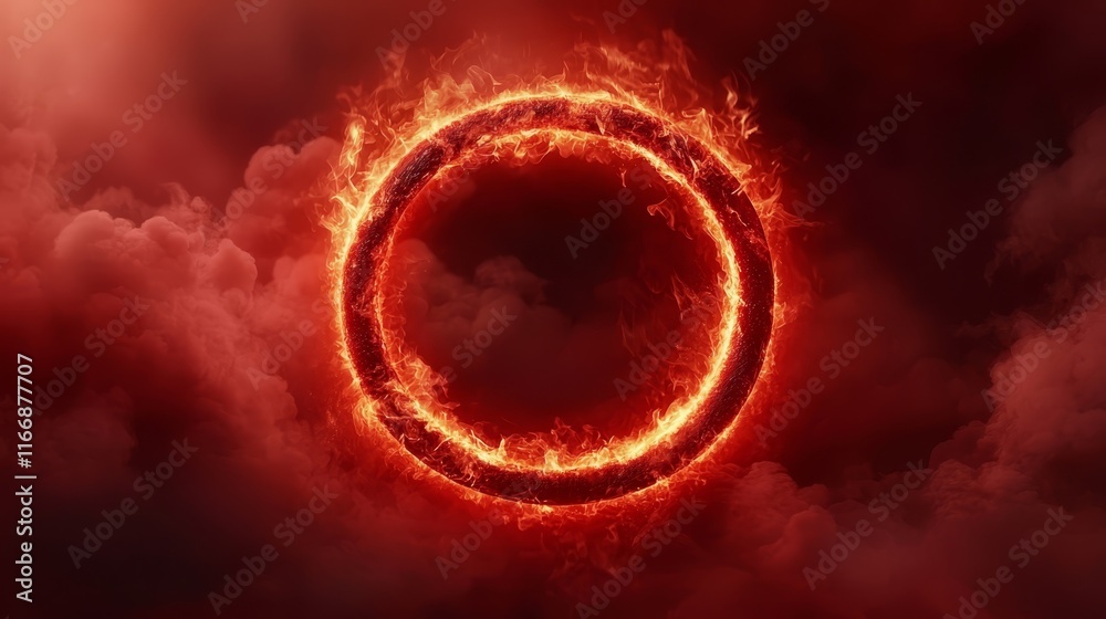 Canvas Prints a red circle of fire in the middle of a cloudy sky