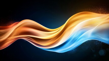 A blue, orange and yellow wave on a black background
