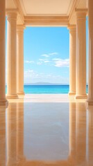 Fototapeta premium A view of the ocean through an archway of a building